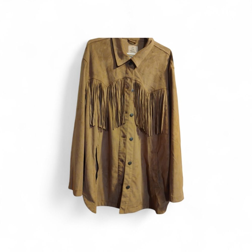 We The Free Brown Suede Fringe Button-Up Jacket